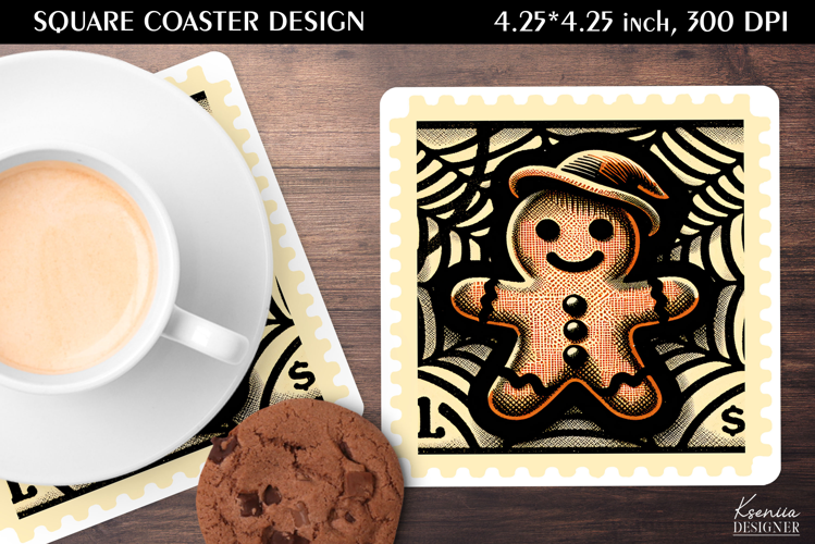 Vintage Postage Stamp Fall Halloween Square Coaster