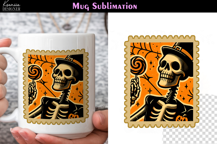 Vintage Halloween Skeleton | Postage Stamp Fall Coffee Mug