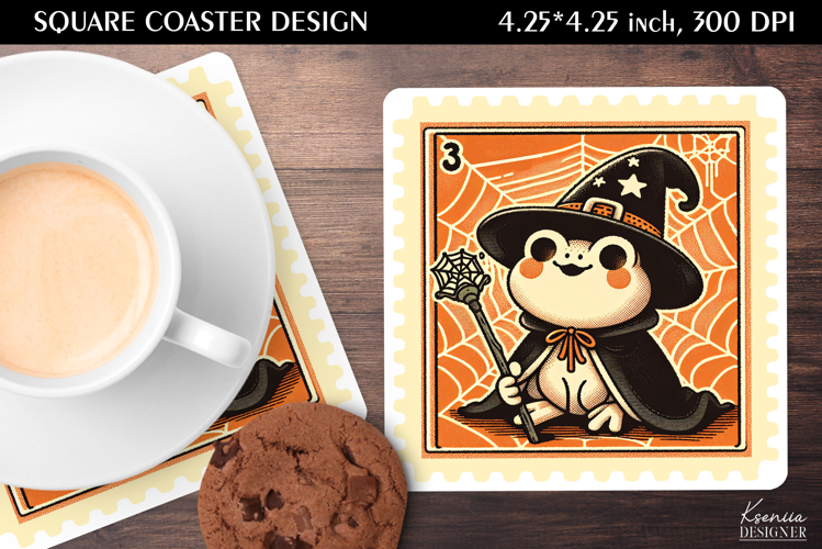 Vintage Postage Stamp Fall Halloween Square Coaster