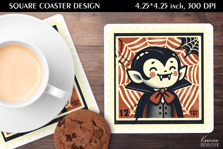 Vintage Postage Stamp Fall Halloween Square Coaster