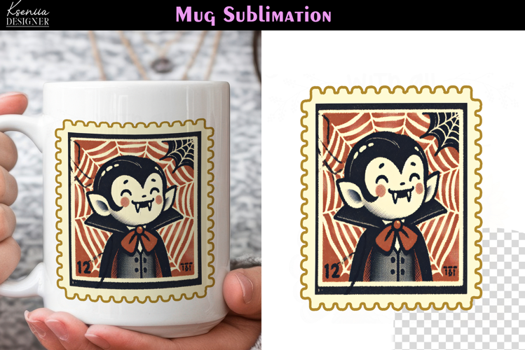 Vintage Halloween Vampire | Postage Stamp Fall Coffee Mug
