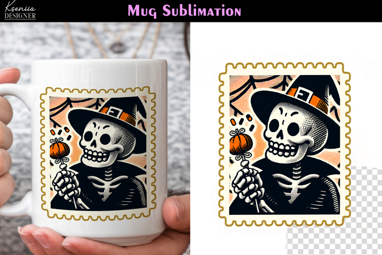 Vintage Halloween Skeleton | Postage Stamp Fall Coffee Mug