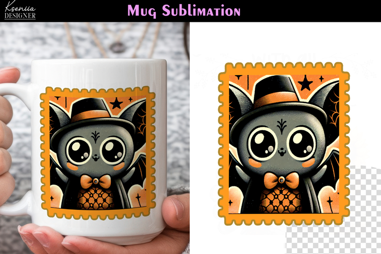 Vintage Halloween Bat | Postage Stamp Fall Coffee Mug