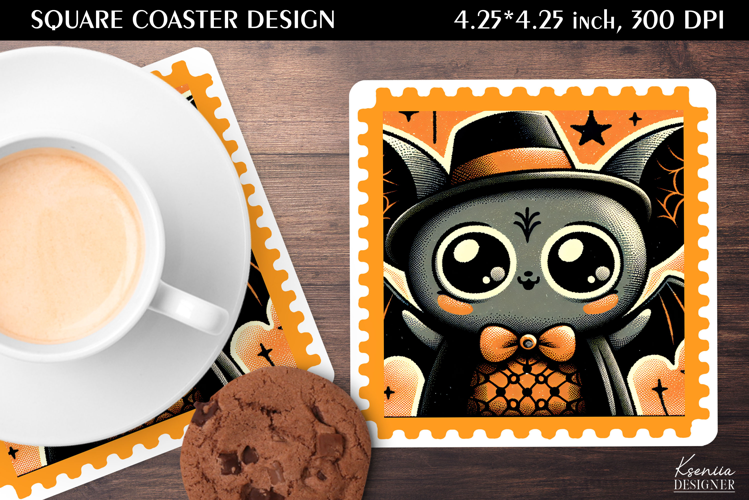Vintage Postage Stamp Fall Halloween Square Coaster