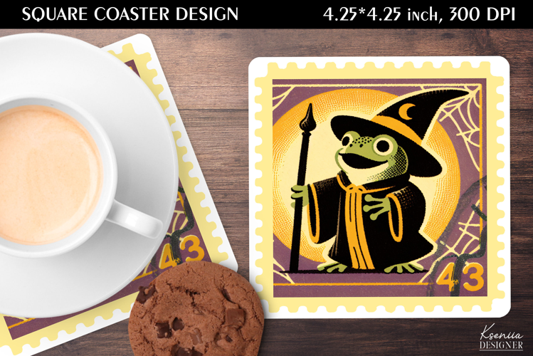 Vintage Postage Stamp Fall Halloween Square Coaster
