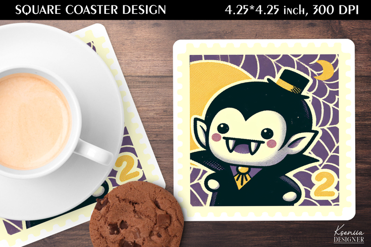 Vintage Postage Stamp Fall Halloween Square Coaster