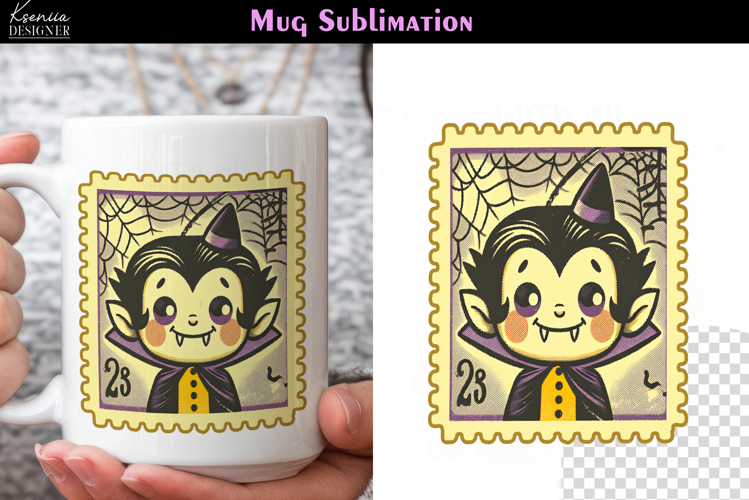 Vintage Halloween Vampire | Postage Stamp Fall Coffee Mug