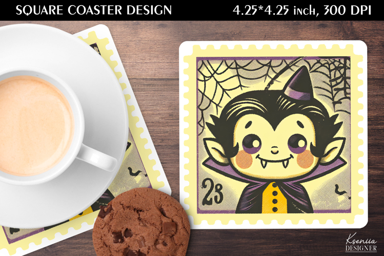 Vintage Postage Stamp Fall Halloween Square Coaster