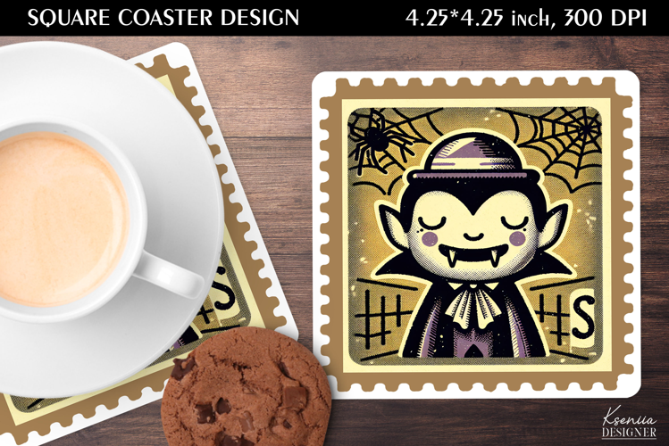Vintage Postage Stamp Fall Halloween Square Coaster