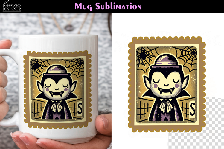 Vintage Halloween Vampire | Postage Stamp Fall Coffee Mug