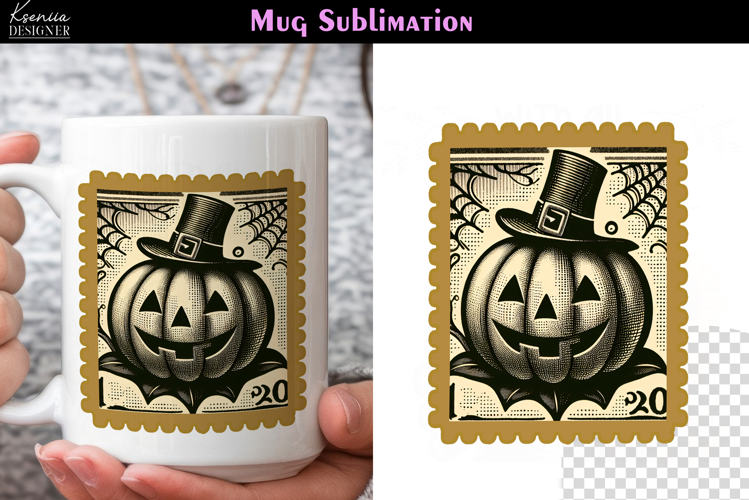 Vintage Halloween Pumpkin | Postage Stamp Fall Coffee Mug