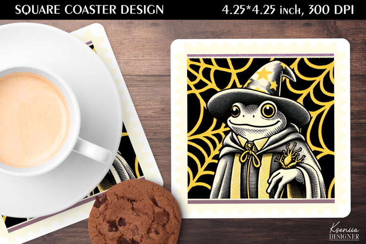 Vintage Postage Stamp Fall Halloween Square Coaster