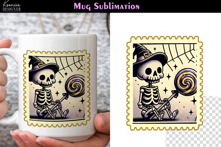 Vintage Halloween Skeleton | Postage Stamp Fall Coffee Mug