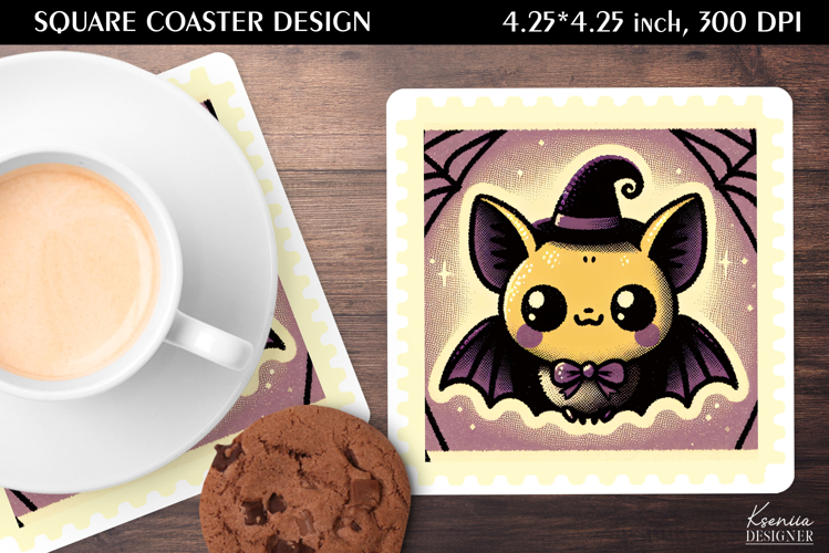 Vintage Postage Stamp Fall Halloween Square Coaster