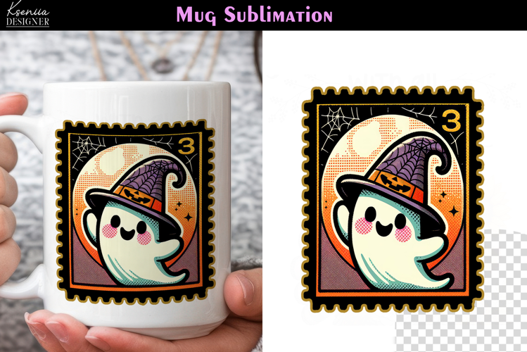 Vintage Halloween Ghost| Postage Stamp Fall Coffee Mug
