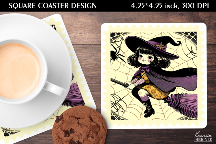 Vintage Postage Stamp Fall Halloween Square Coaster