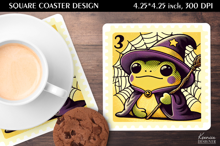 Vintage Postage Stamp Fall Halloween Square Coaster