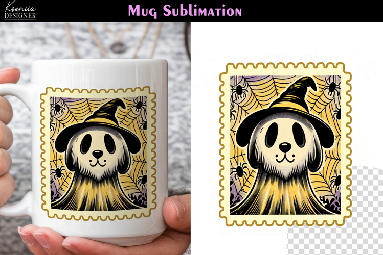 Vintage Halloween Dog | Postage Stamp Fall Coffee Mug