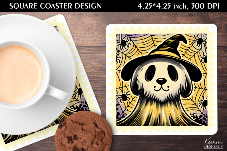 Vintage Postage Stamp Fall Halloween Square Coaster