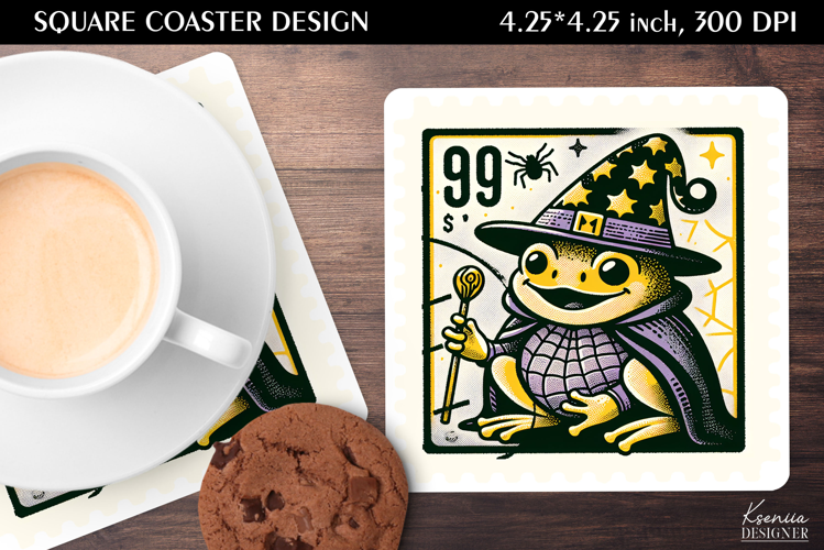 Vintage Postage Stamp Fall Halloween Square Coaster