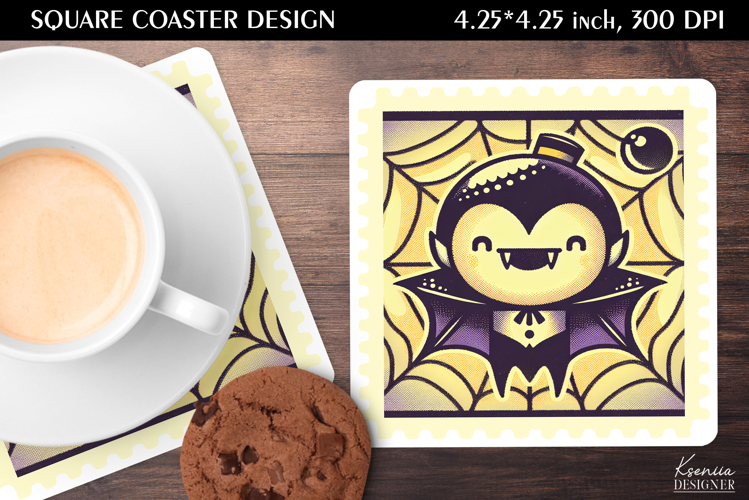 Vintage Postage Stamp Fall Halloween Square Coaster
