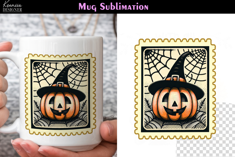 Vintage Halloween Pumpkin | Postage Stamp Fall Coffee Mug