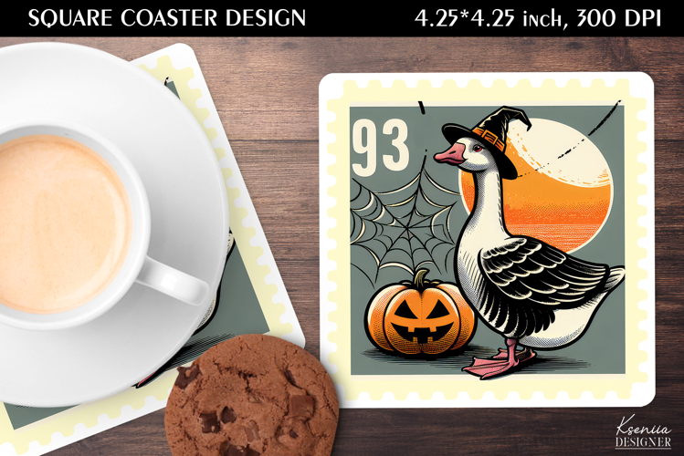 Vintage Postage Stamp Fall Halloween Square Coaster