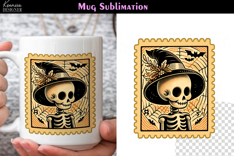 Vintage Halloween Skeleton | Postage Stamp Fall Coffee Mug