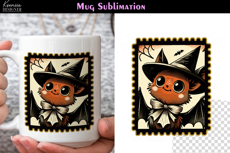 Vintage Halloween Bat | Postage Stamp Fall Coffee Mug