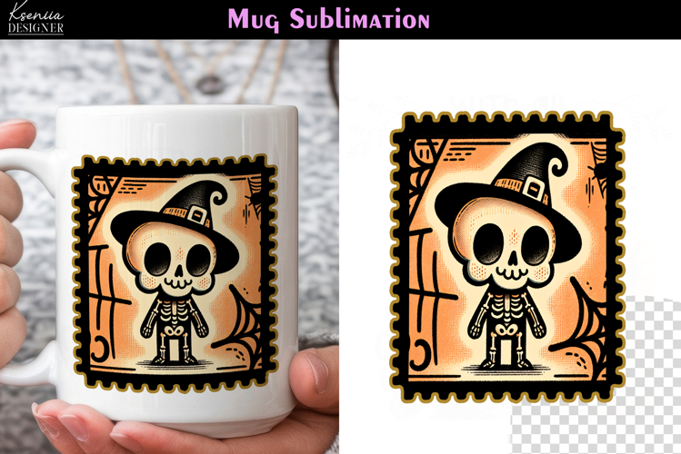 Vintage Halloween Skeleton | Postage Stamp Fall Coffee Mug