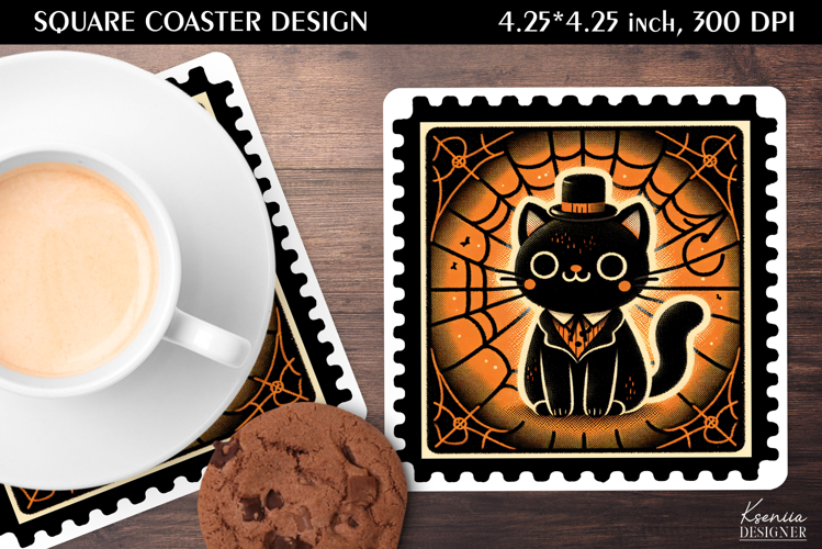 Vintage Postage Stamp Fall Halloween Square Coaster