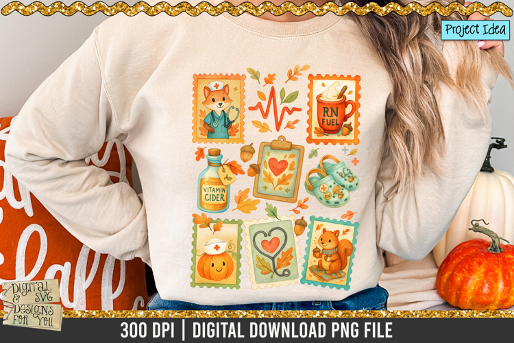Fall Nurse PNG | Fall Postage Stamps png | Autumn png