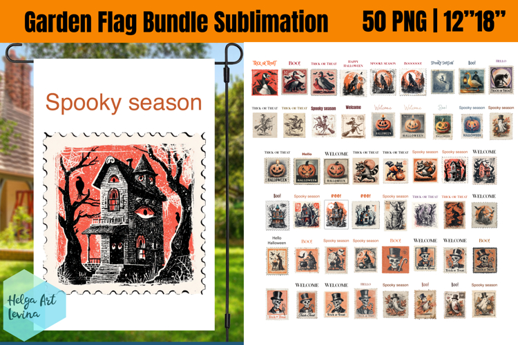 Halloween retro postage stamps | Bundle Garden Flag PNG
