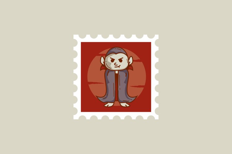 Postage stamp halloween with character design cartoon