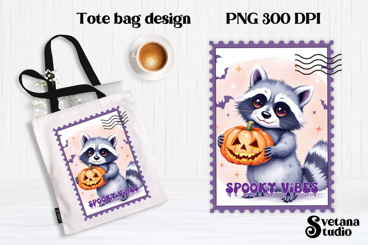 Cute Halloween raccoon clipart PNG | Halloween postage stamp