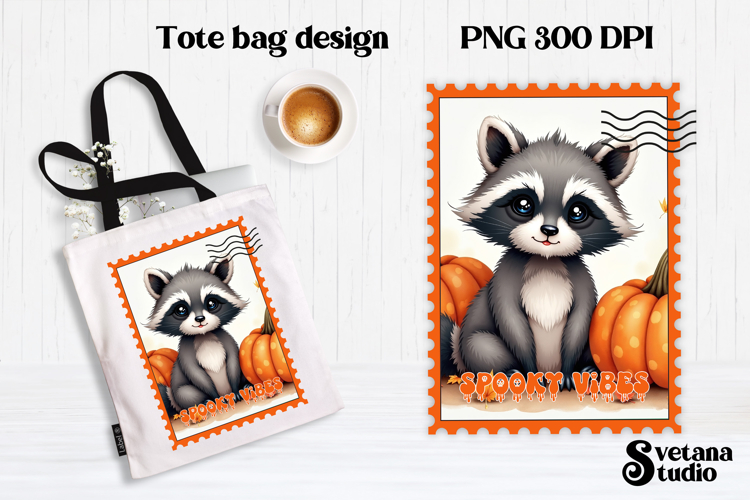 Cute Halloween raccoon clipart PNG | Halloween postage stamp