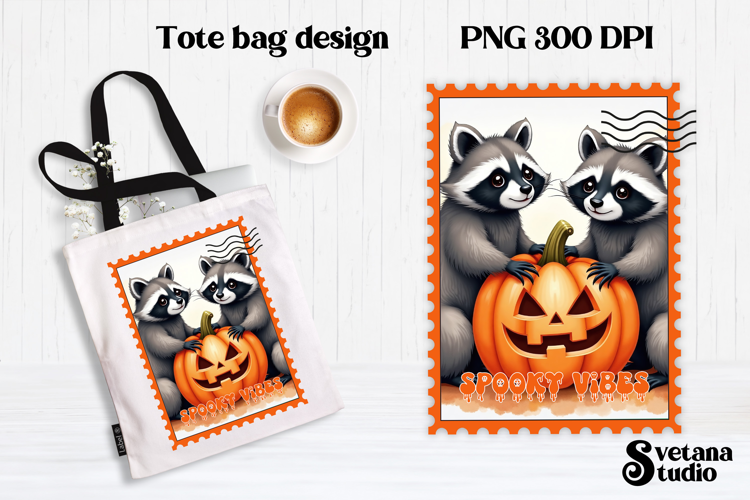 Cute Halloween raccoon clipart PNG | Halloween postage stamp