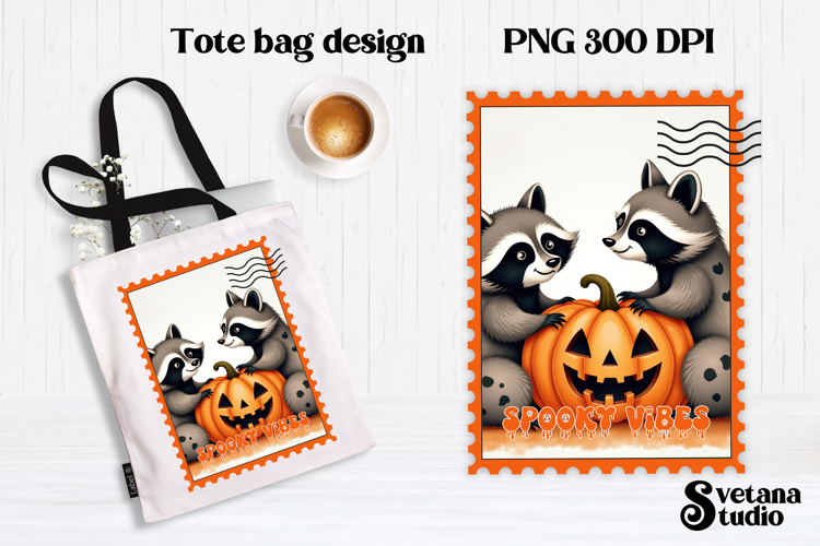 Cute Halloween raccoon clipart PNG | Halloween postage stamp