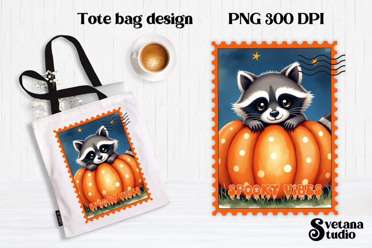 Cute Halloween raccoon clipart PNG | Halloween postage stamp