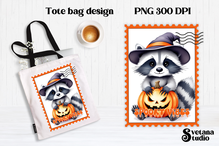 Cute Halloween raccoon clipart PNG | Halloween postage stamp