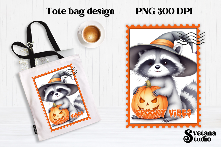 Cute Halloween raccoon clipart PNG | Halloween postage stamp