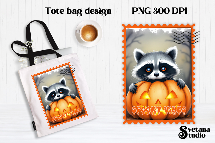 Cute Halloween raccoon clipart PNG | Halloween postage stamp