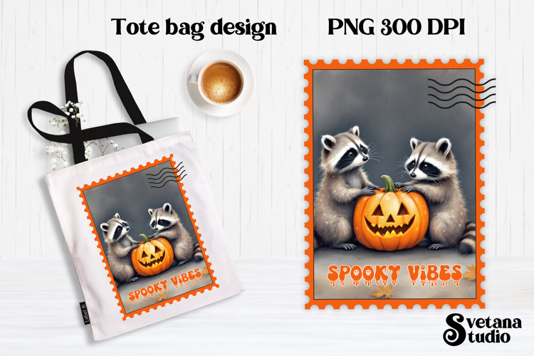 Cute Halloween raccoon clipart PNG | Halloween postage stamp