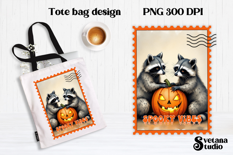 Cute Halloween raccoon clipart PNG | Halloween postage stamp