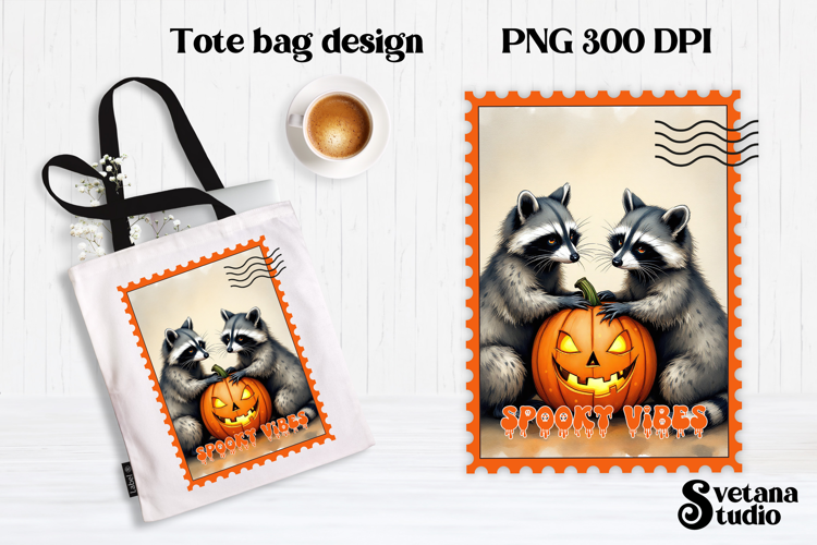 Cute Halloween raccoon clipart PNG | Halloween postage stamp