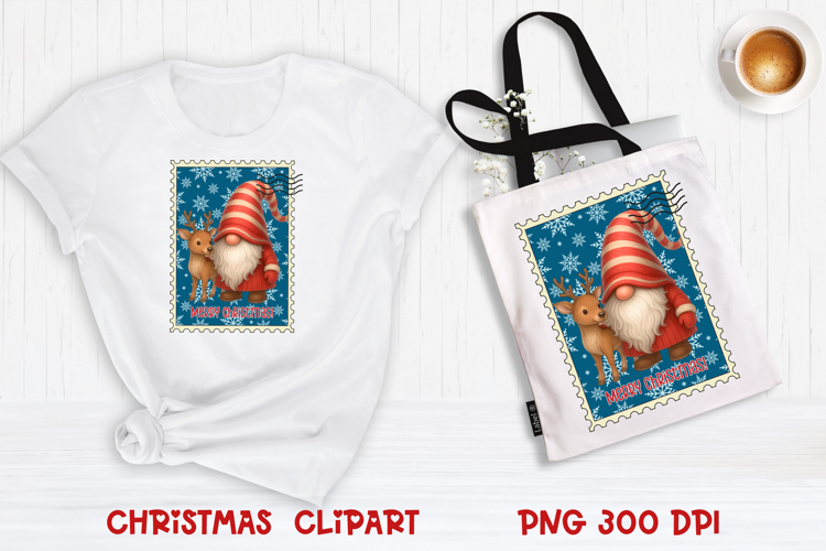 Cute Christmas gnome clipart PNG | Christmas postage stamp