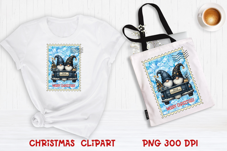 Cute Christmas gnome clipart PNG | Christmas postage stamp