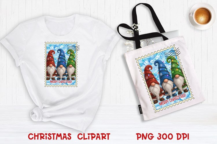 Cute Christmas gnome clipart PNG | Christmas postage stamp