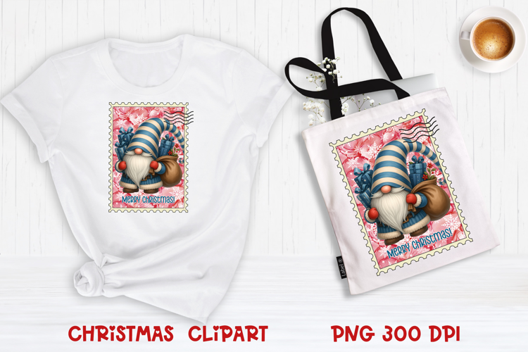 Cute Christmas gnome clipart PNG | Christmas postage stamp