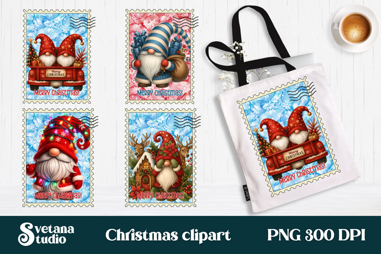 Cute Christmas gnome clipart PNG | Christmas postage stamp